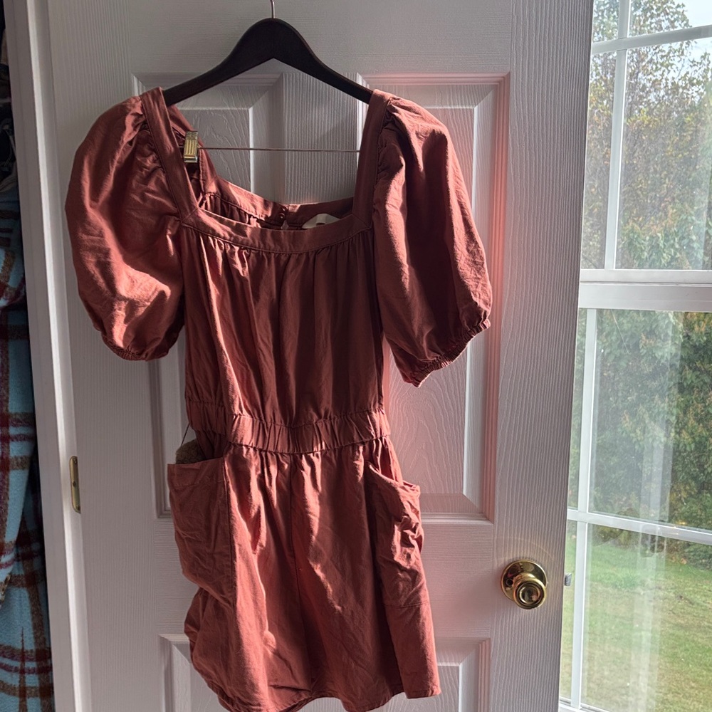 Rust Puff Sleeve Dress